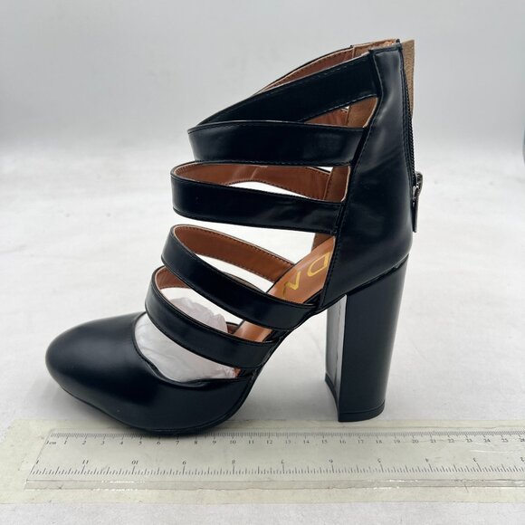 YDN Black Gladiator Strappy Sandals Block High Heel Round Toe Hollow Out Pumps - Picture 2 of 8